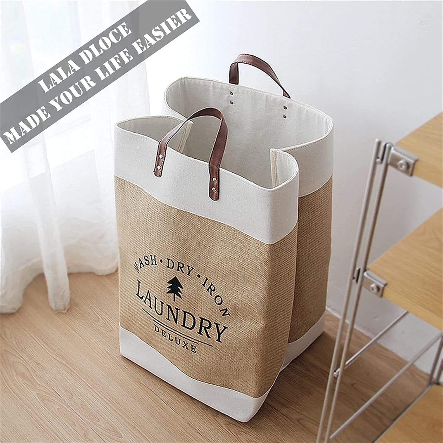 Linen Baf Laundry Bag With Leather Handles - Laundry Bags Manufacturer in China ...